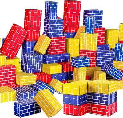Junkin 80 Pack Cardboard Building Blocks Cardboard Bricks for Kids, Stacking ...