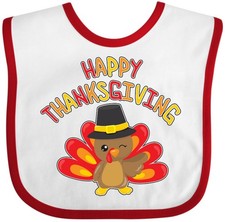 Inktastic Happy Thanksgiving- Cute Turkey In Pilgrim Hat Baby Bib Animal Fun Kid