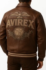 Men's 1975 Brown Fashion Avirex Aviator King 75 Bomber Genuine Leather Jacket