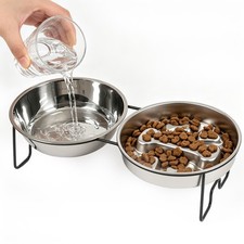 2-in-1 Stainless Steel Elevated Dog Bowl Raised Pet Puppy Feeder Feeding Station