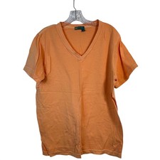 Fresh Produce Orange V-Neck T-Shirt Womens Small Cotton Short Sleeve Made in USA