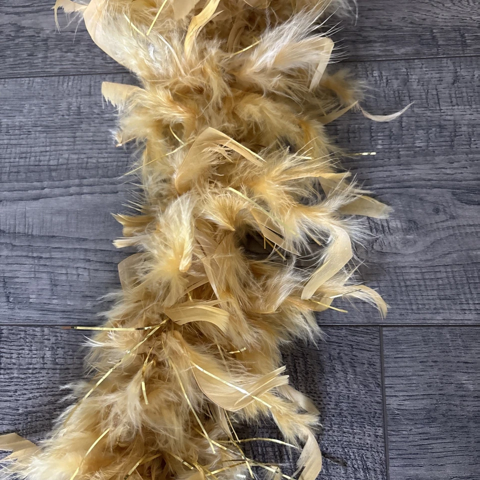 Boa de plumas beige y dorado talla única Foto 2 de 4