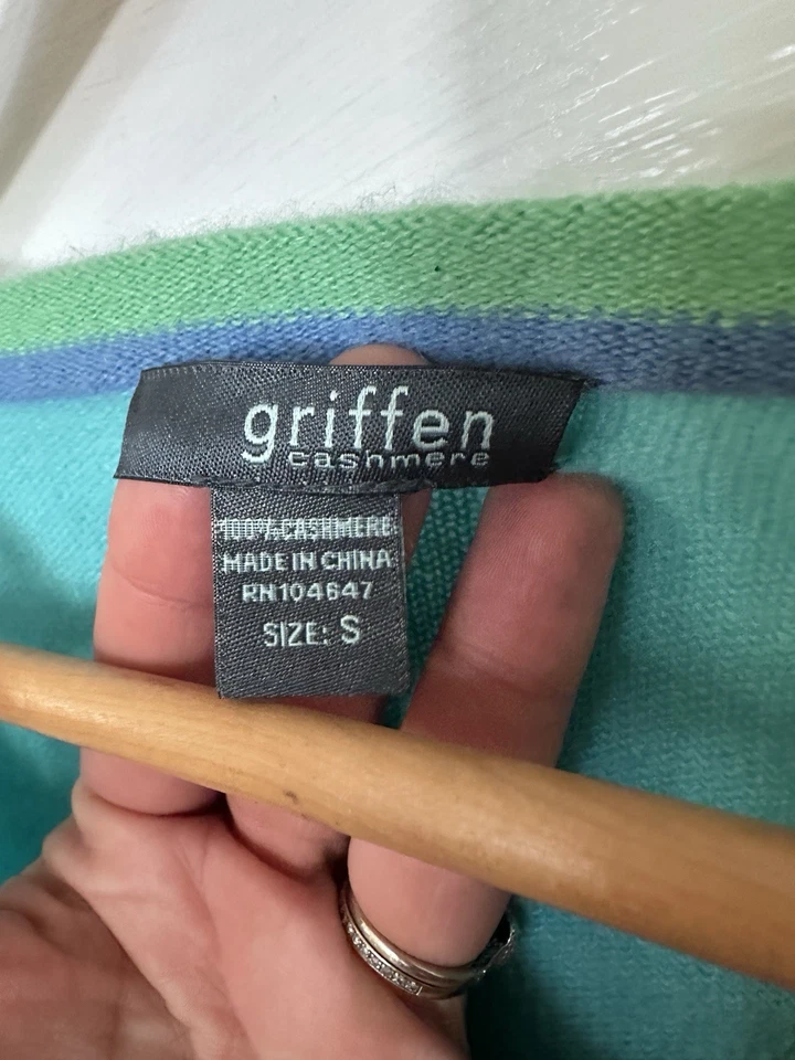 Suéter de cachemir verde azulado para mujer talla pequeña 100 % cachemir Foto 2 de 4