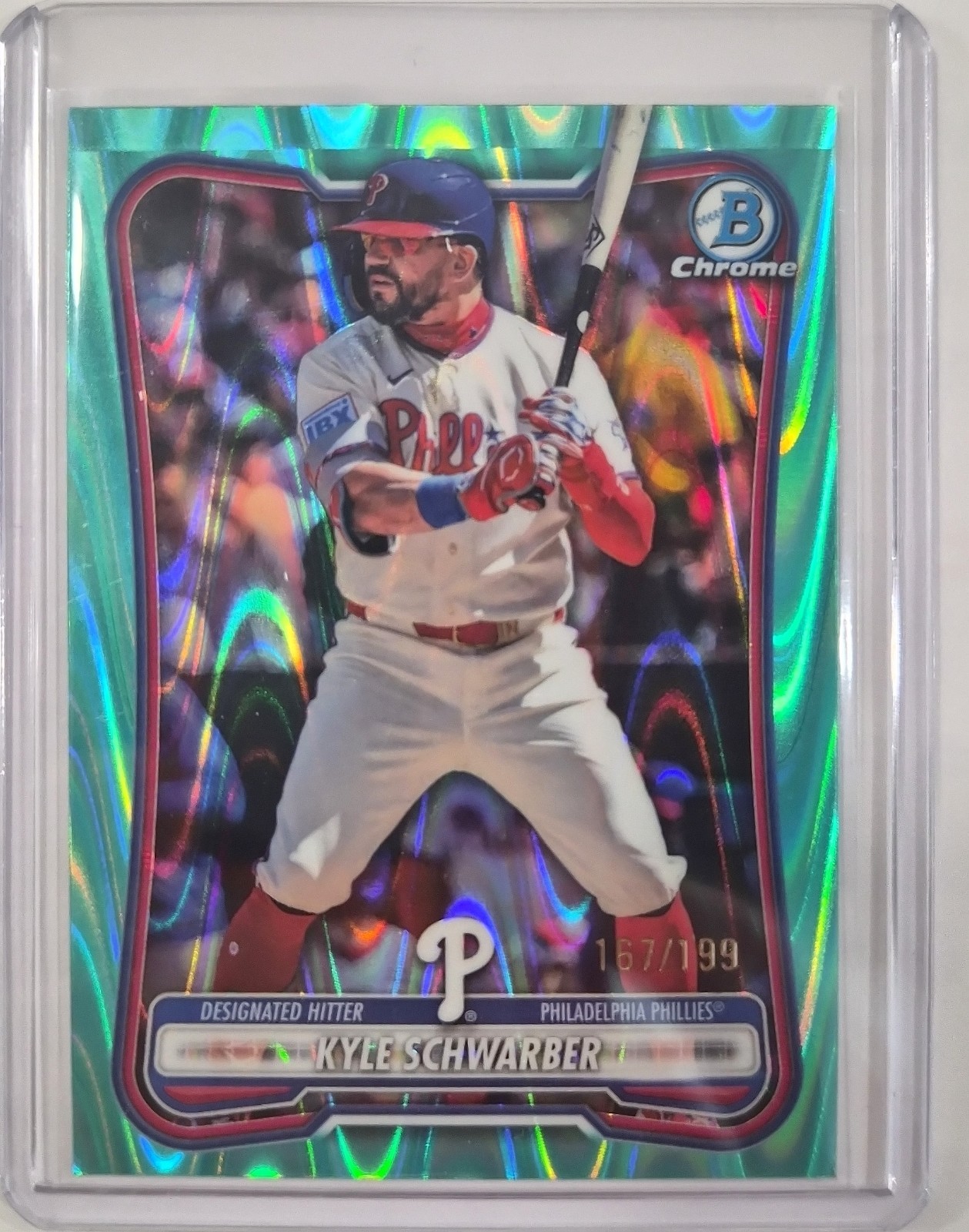 Kyle Schwarber 2026 Bowman Chrome Aqua Wave Refractor /199 #71 Philadelphia 