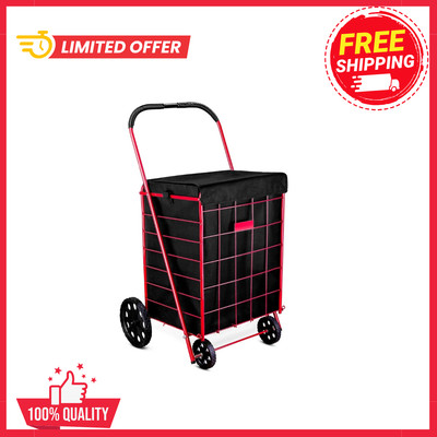 Folding Grocery Basket Cart Shopping Wheel Large Utility Laundry18''X15''X24''(BAG)