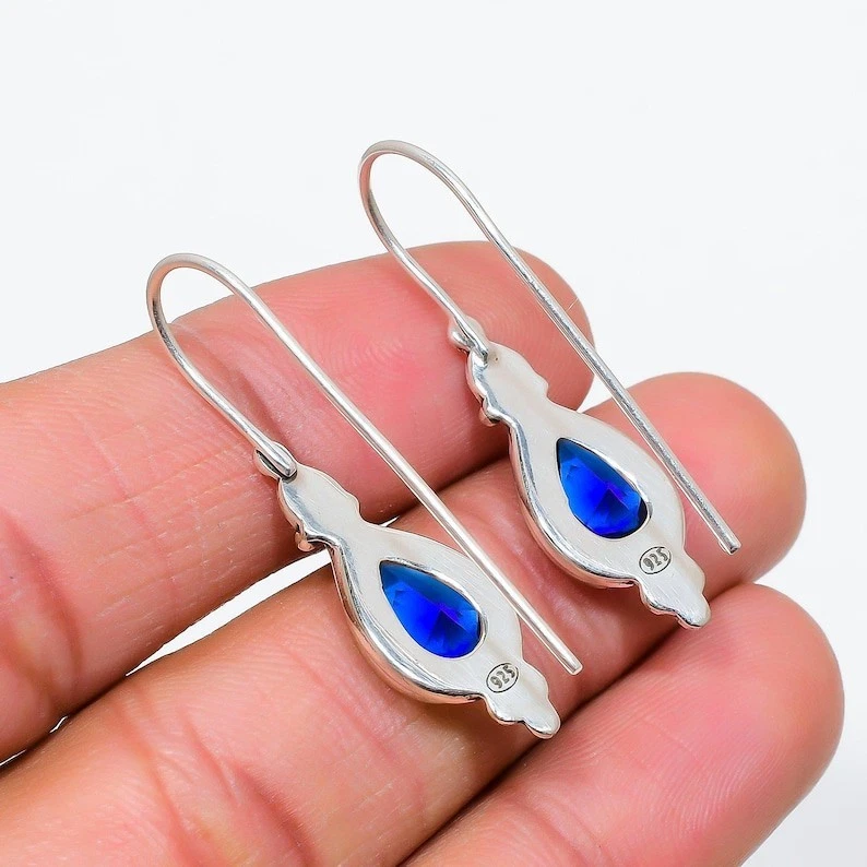 Blue Tanzanite Gemstone Handmade 925 Sterling Silver Jewelry  Earring Sz-2.25" - Image 4 of 4