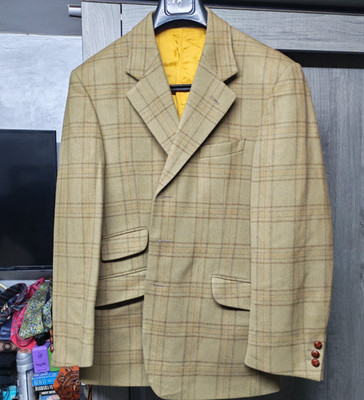 Vintage pure wool Windowpane brown classic hunting jacket blazer 44R L