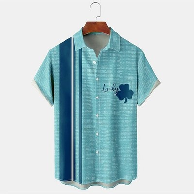 St Patrick's Day Four Leaf Clover Hawaiian Shirt Men's Casual Summer Gift