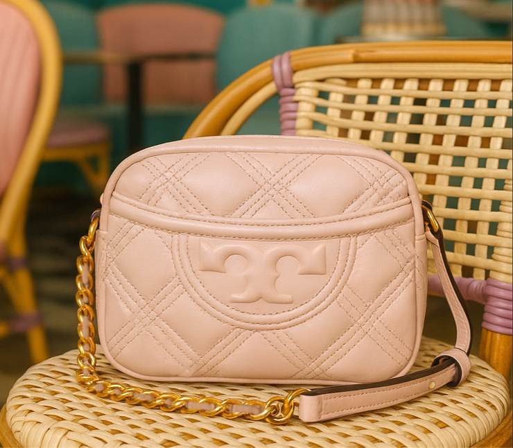 NEW Tory Burch Soft Fleming Shell Pink Quilted Small Camera