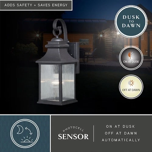 VAXCEL T0473 Cambridge 1 Light Dusk to Dawn Bronze Outdoor Wall Lantern Clear - Picture 6 of 7