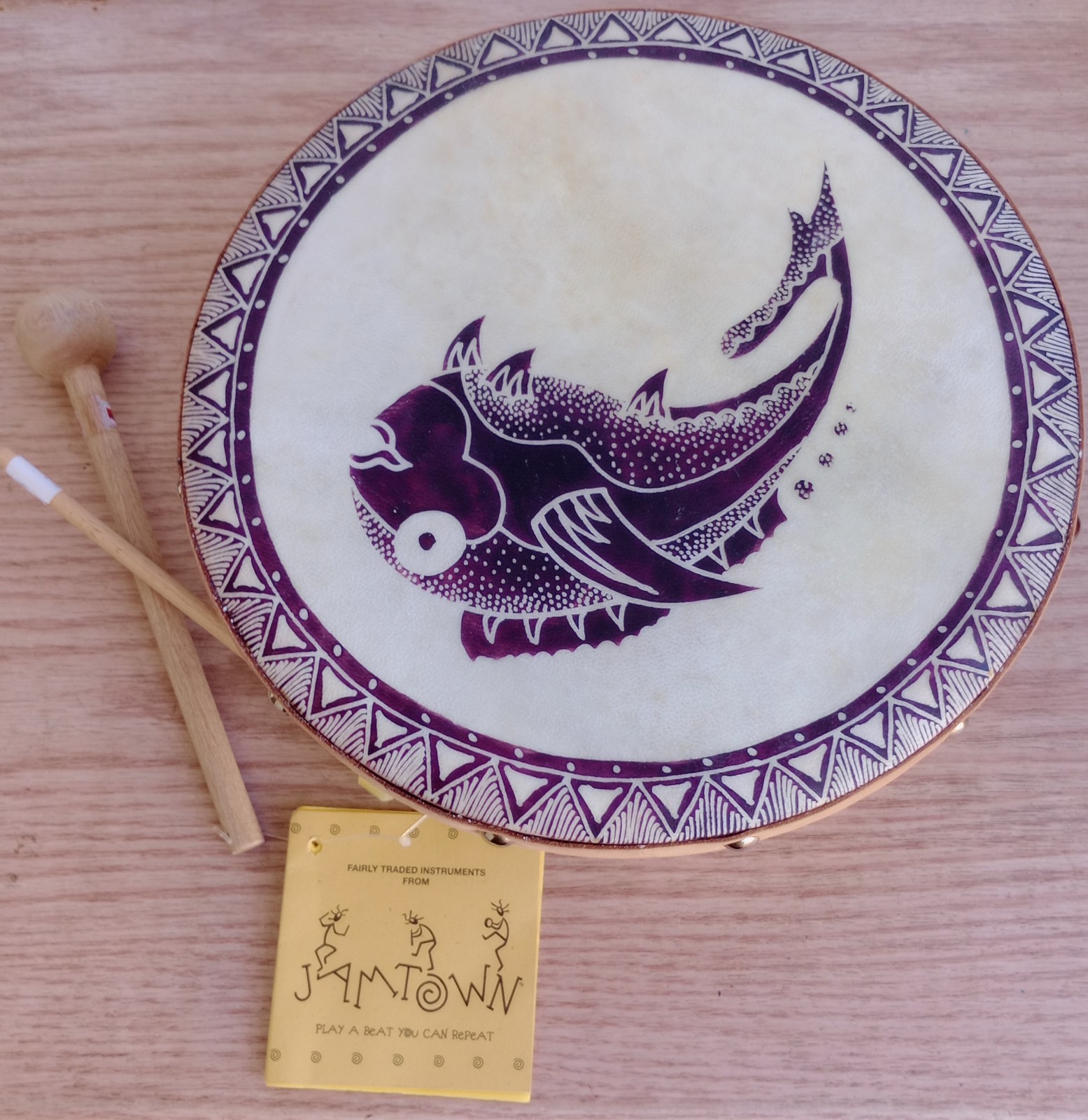 Jamtown Rebana Frame Drum Fish Design Motif Made in Indonesia