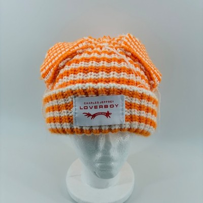 Charles Jeffrey Loverboy Orange White Striped Cat Ear Chunky Knit Beanie Hat