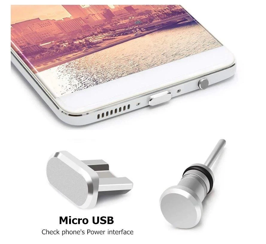 Enchufe de carga micro USB de metal y puerto para auriculares con cubierta antipolvo Samsung Android Foto 2 de 4