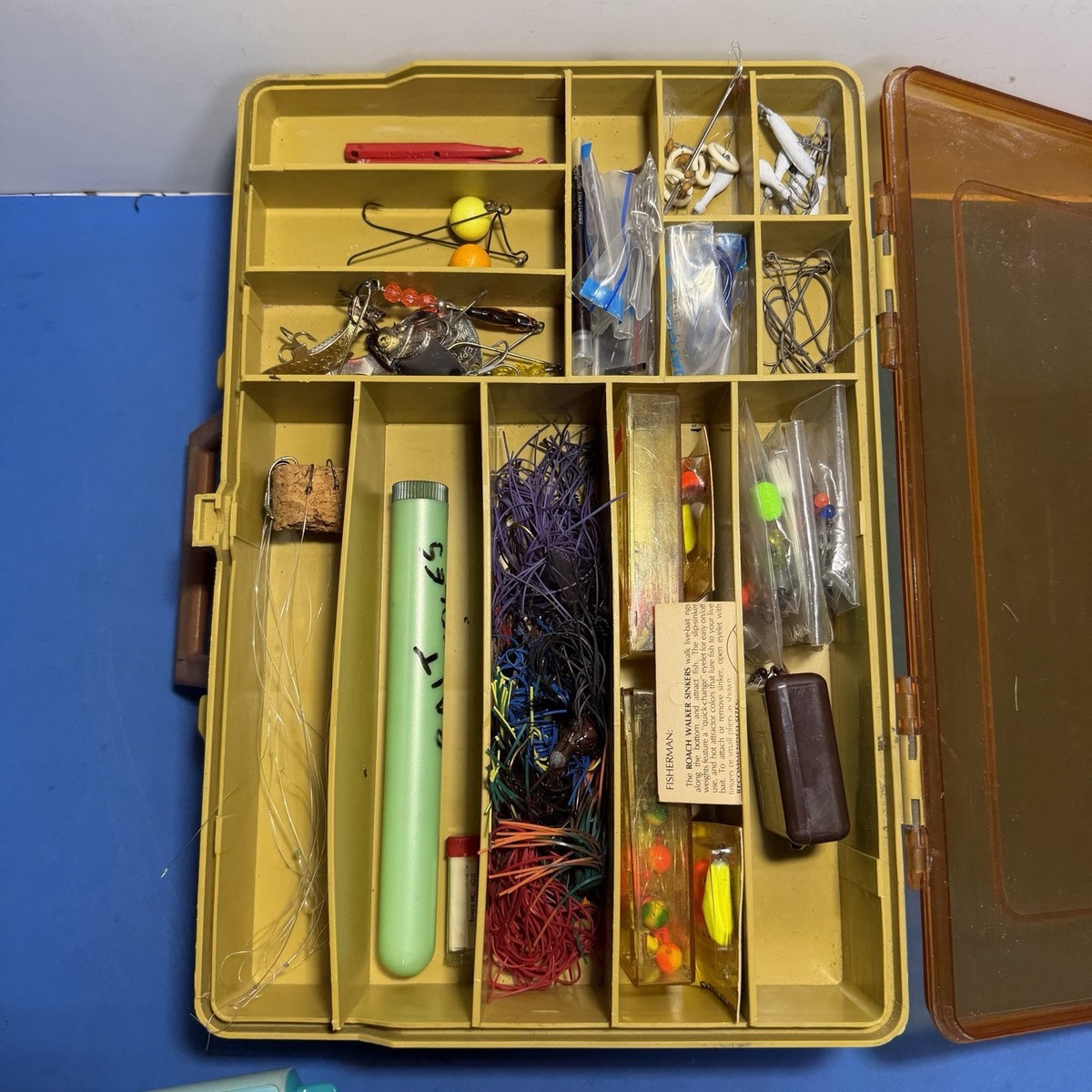 Vintage Plano Magnum Fishing Tackle Box Lot with Lures, Sinkers