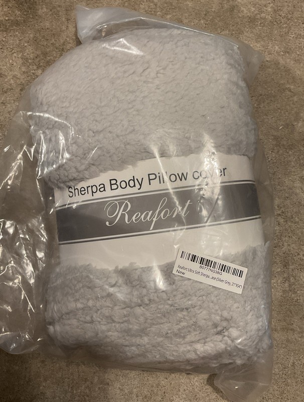 Ultra Soft Sherpa Body Pillow Cover/Case Silver Grey 21" X 54" - NEW
