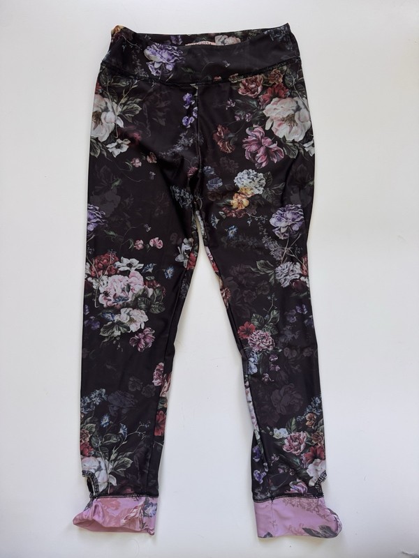 Marchesa Notte Mini Girls Leggings Kids Size 14, Black And Floral, 3/4 Length