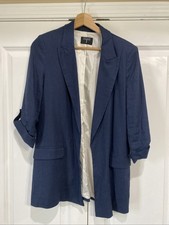New Tahari Navy Blue 3/4 Sleeve With Button Tailored Office Blazer Size Small