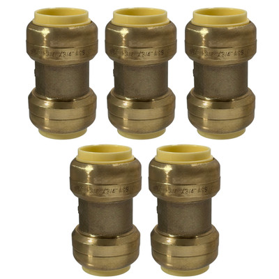 5 Pack XFITTING 3/4'' X 3/4'' Push Fit Coupling, Lead Free Brass, 27-1-2=5X