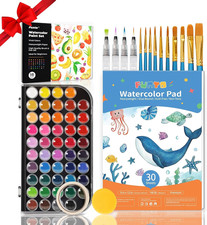 Watercolor Set, 48 Color Paint Set, 10 Brushes, 30 Page Pad 9"X12" , 4 Refillabl
