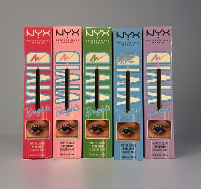 NYX PROF MAKEUP Vivid Brights Liquid Eyeliner Lot Of 5 Pink Purple Blue Green