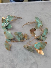 2 Vintage Patina Brass Ginkgo Leaf Wall Sculpture Hanging Art 8.5” x 10.5”