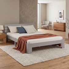 Lit Double Bois Futon 120x200 Gris Cadre de Sommier à Lattes Massif Homestyle4u