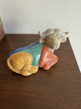South African Raku Pottery,Water Buffalo Figurine .