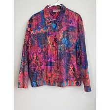 Chico's Abstract Art To Wear Linen Cotton Button Up Trucker Jacket 2 Large