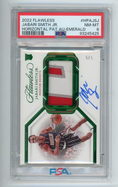 2022 Flawless Jabari Smith Jr RC Emerald Game Worn Patch AUTO #1/5 PSA 8 NM (DG)