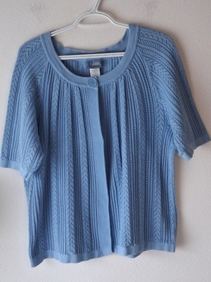 Classic Elements Woman Size **20/22W Open Front Light Blue 100% Cotton Cardigan