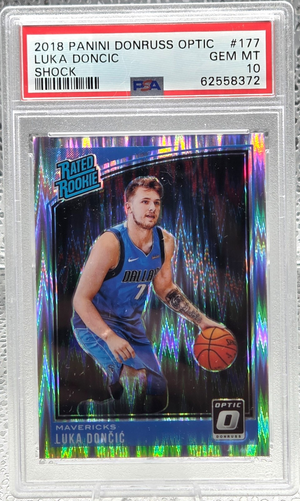 2018 Optic SHOCK REFRACTOR ~ LUKA DONCIC Rookie RC Card PSA 10 GEM MINT