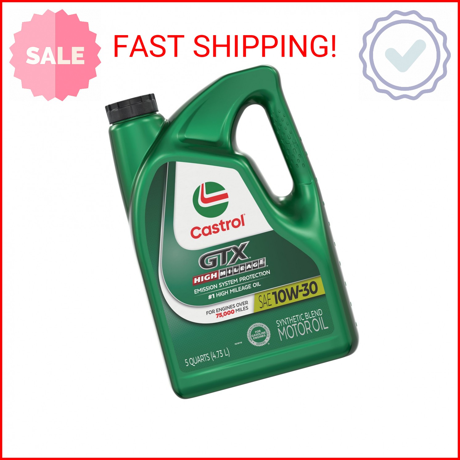 Castrol GTX High Mileage 10W-30 Synthetic Blend Motor Oil, 5