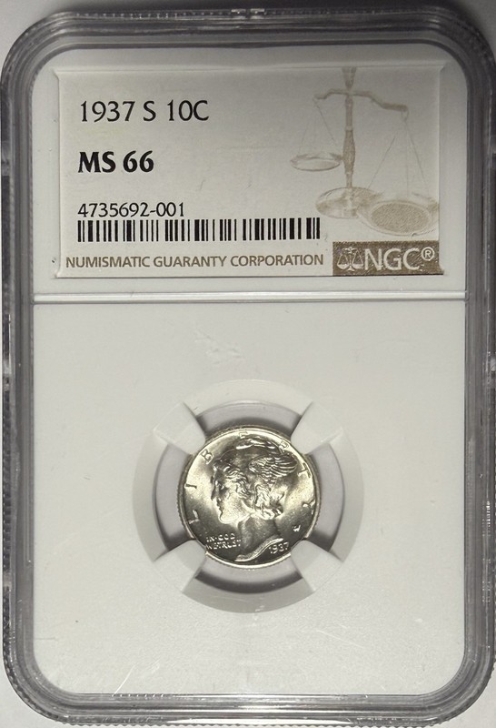 1937 S Mercury Dime 10c NGC MS66 ‼️GREAT EYE APPEAL‼️