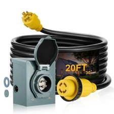 30A 20FT RV Generator Cord with Power Inlet Box L14-30P to L14-30R Outdoor