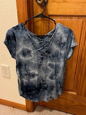 Rue 21 Tie Dye Short Sleeve Shirt, Strappy Neckline, Blue, Small