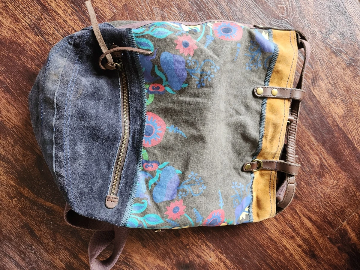 Lucky Brand Canvas & Suede Drawstring Backpack Purple Denim Boho Rucksack Bag Vintage LUCKY BRAND Canvas/Suede Backpack | Mercari main image 3