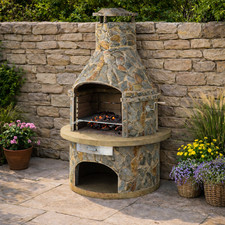 Masonry BBQ Grill - Built in Charcoal Garden BBQ Real Slate tiles - Rondo Light 