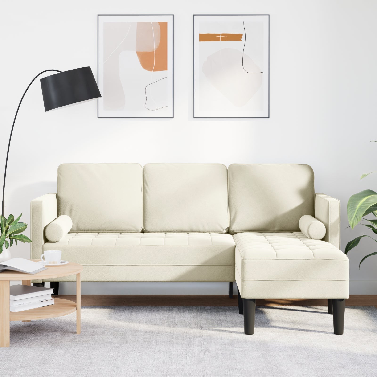 vidaXL Divano angolare Crema 173x131x67 cm Velveteen