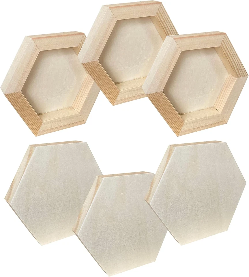 6 Pack Unfinished Wood Canvas Boards for Painting, 4x4.6 in Hexagon Wooden Pa... - Image 2 of 4