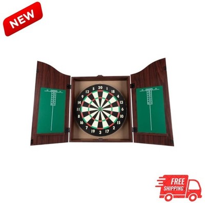 Dart Board Cabinet Set, 18'' Dartboard with 6 Steel-Tip Darts & Scoring