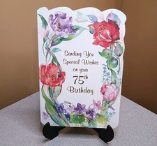 75th Birthday Floral Gold Foil Text Greeting Card by Magic Moments