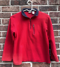 L.L. Bean Boys Fleece Top M 10-12 Red 1/4 Zip Blue Inner Coller Long Sleeve
