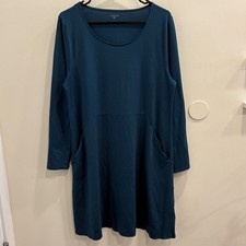 Garnet Hill Everyday A-Line Stretch Jersey Knit Dress Teal Long Sleeve Tencel L