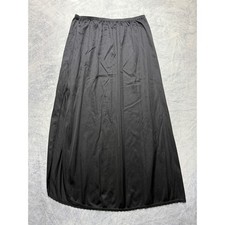 vtg Gilligan O'Malley Black Nylon Maxi Half Slip Skirt Side Slit Lace Trim S 28