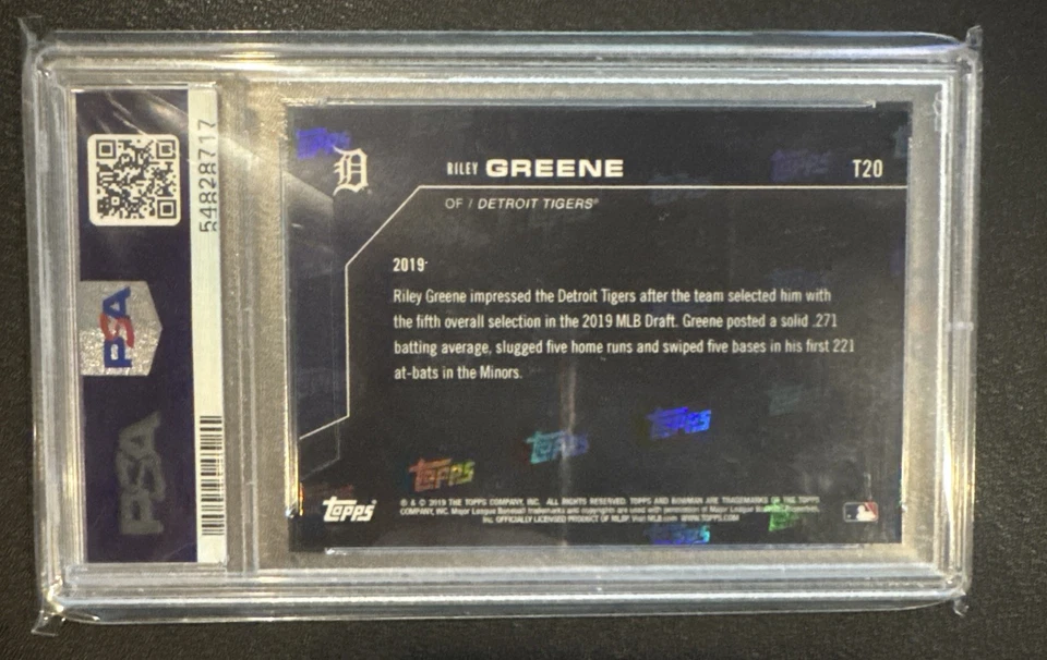 2019 Bowman Next PSA Gem MT 10  Top 20 #T20 Riley Greene Topps Now Tigers - Image 2 of 2