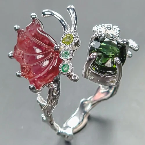 Jewelry ring Natural Tourmaline Ring 925 Sterling Silver Size 10 /R444564