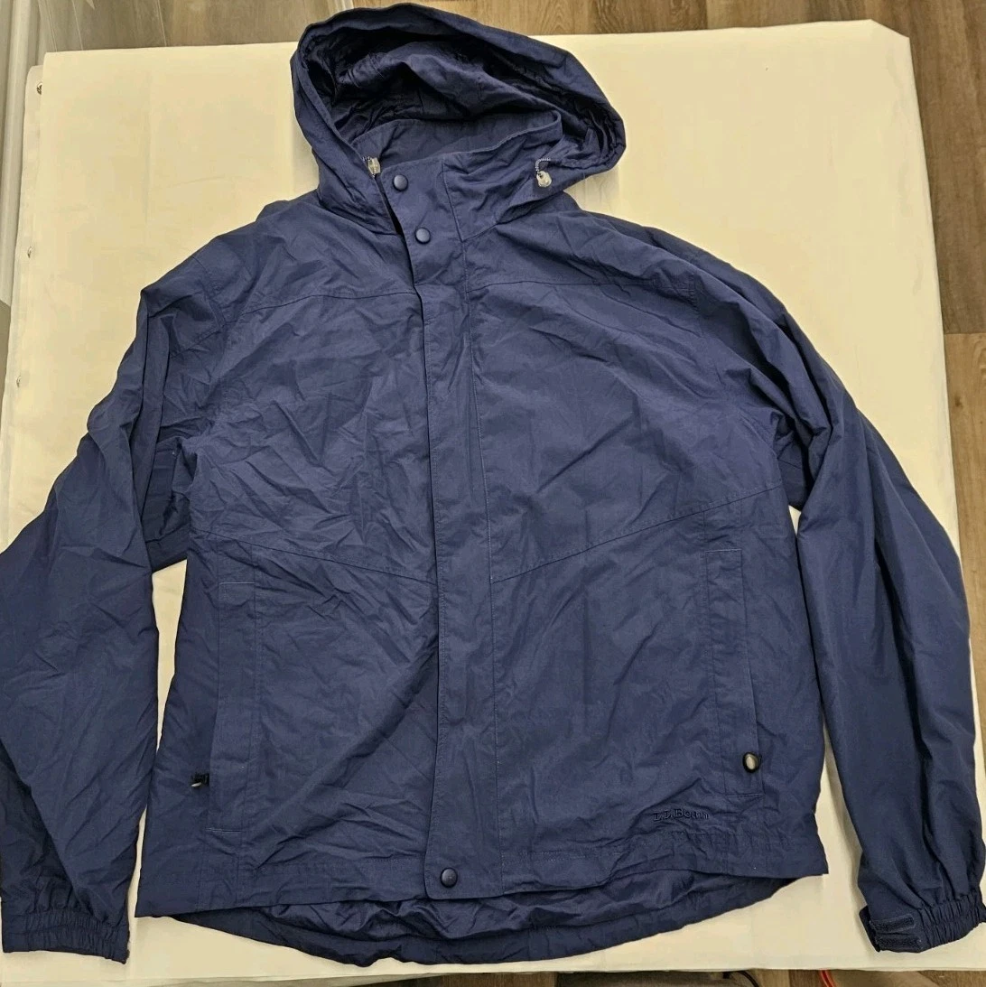 Vintage LL Bean Jacket Mens L Blue Nylon Parka Full Zip Coat Wind And Waterproof