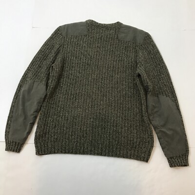 Eddie Bauer Crew Neck Green Knit Sweater Elbow Patches Cotton Wool