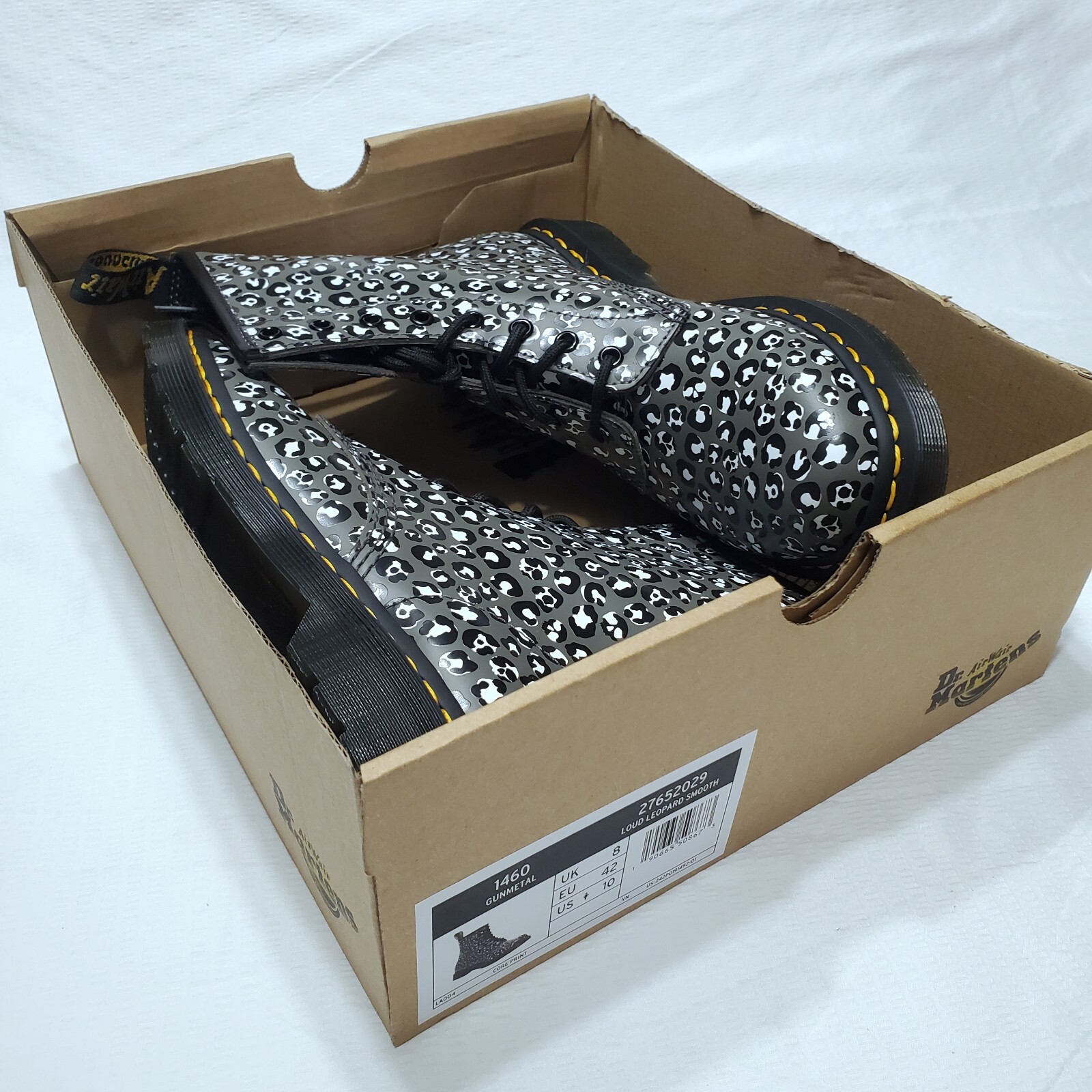 Dr. Martens Womens 1460 Loud Leopard Smooth Combat Boots gunmetal grey image 8