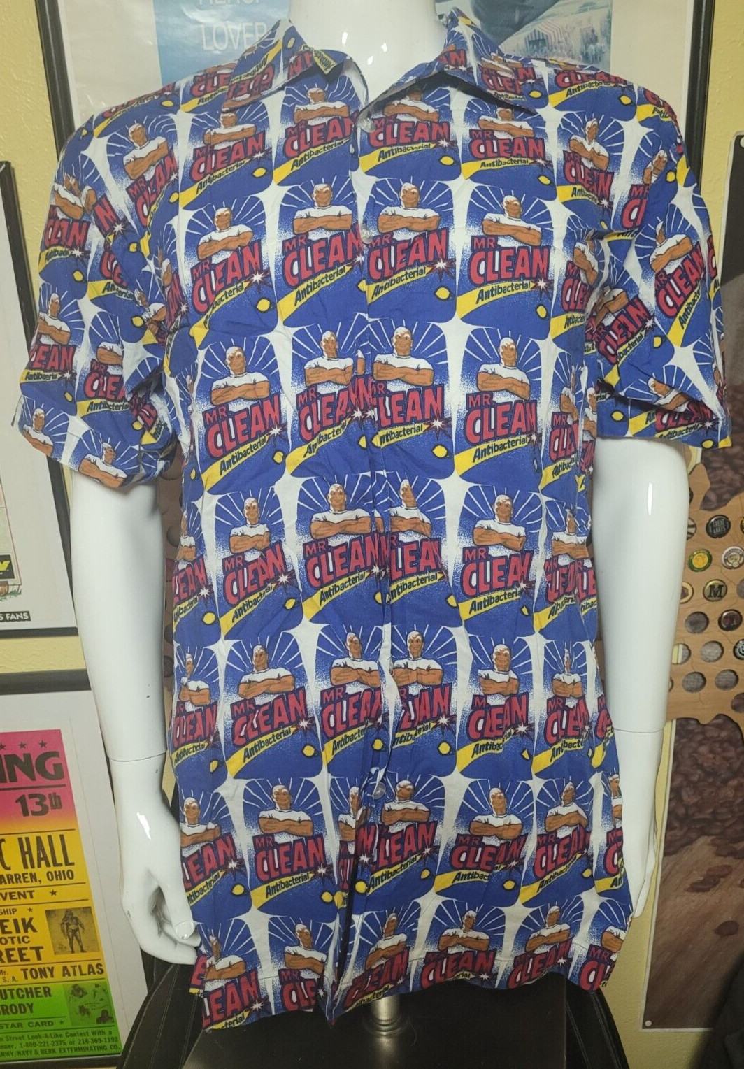 VTG Target Mr. Clean Cleaner Allover Print Button Up Casual Shirt Large Nice